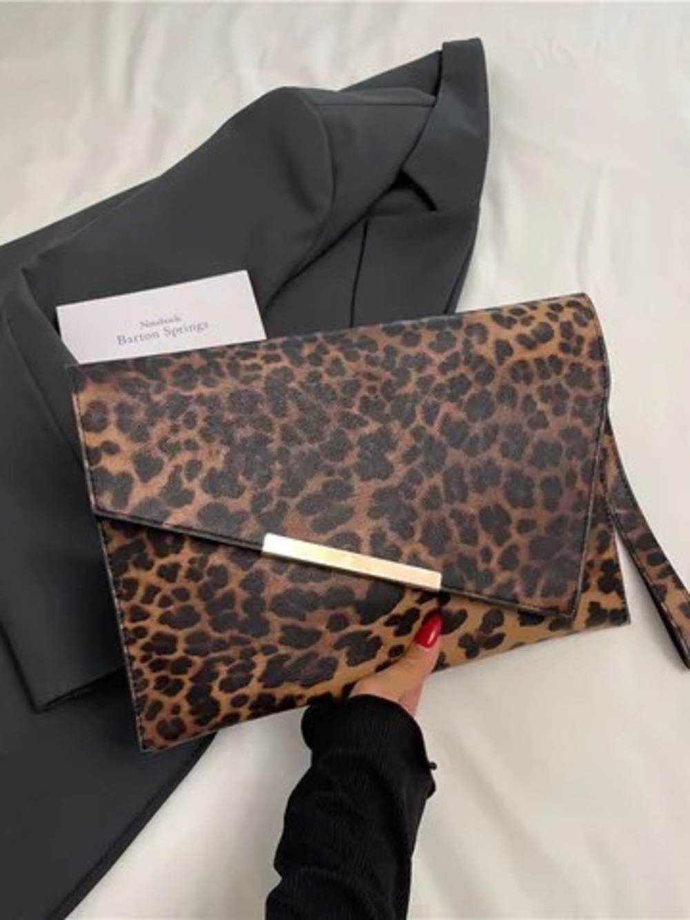 Leopard Print Envelope Clutch - Brown